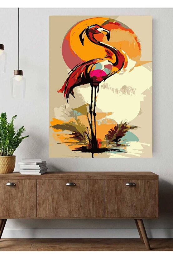 Sayılarla Boyama Kasnaklı Tablo Seti Fırça Boya Dahil 40x50 Sanatsal Flamingo