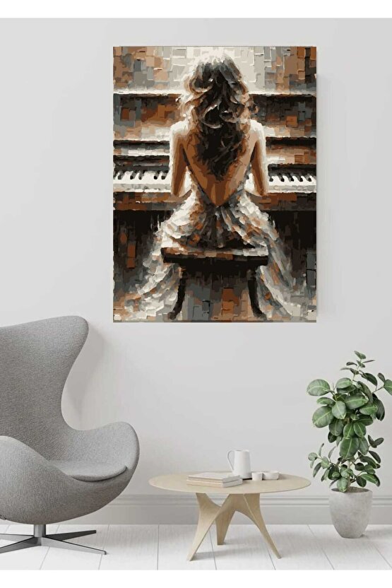 Sayılarla Boyama Kasnaklı Tablo Seti Fırça Boya Dahil 40x50 Piyano