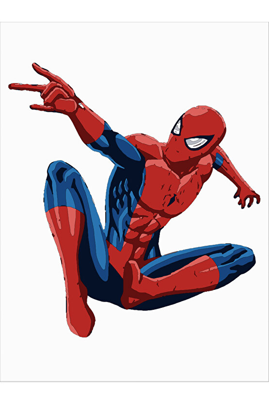 Sayılarla Boyama Kasnaklı Tablo Seti Fırça Boya Dahil  Örümcek Adam 30x40