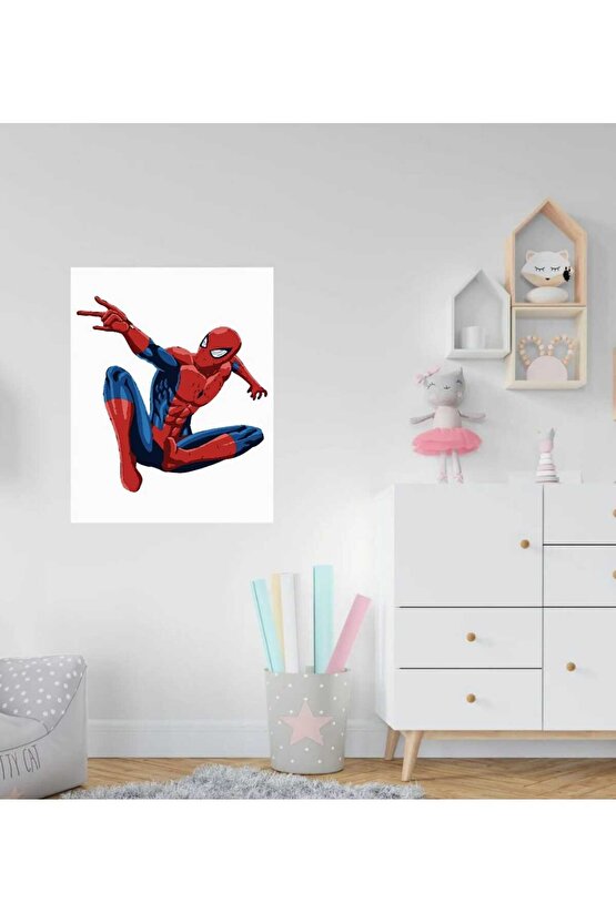 Sayılarla Boyama Kasnaklı Tablo Seti Fırça Boya Dahil  Örümcek Adam 30x40
