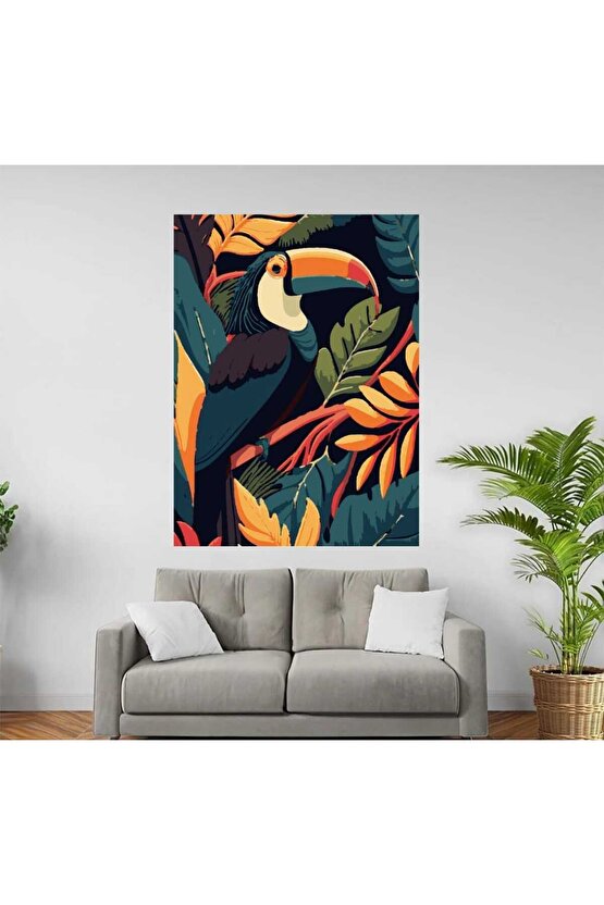 Sayılarla Boyama Kasnaklı Tablo Seti Fırça Boya Dahil 40x50 COLORFUL TOUCAN