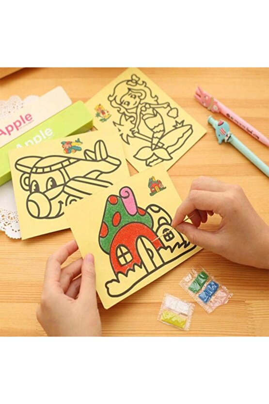 15 Ad. A4 Büyük Boy (kız-erkek) Kum Boyama Seti ( Erkek-7 Kız-8 Model 1er Ad.)