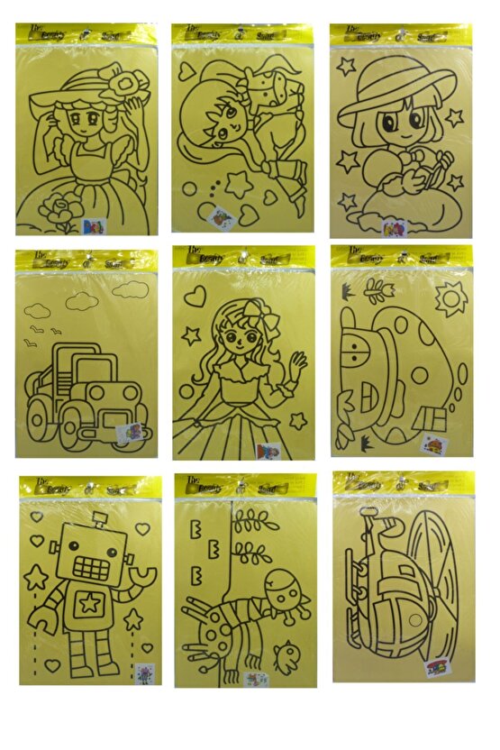 15 Ad. A4 Büyük Boy (kız-erkek) Kum Boyama Seti ( Erkek-7 Kız-8 Model 1er Ad.)