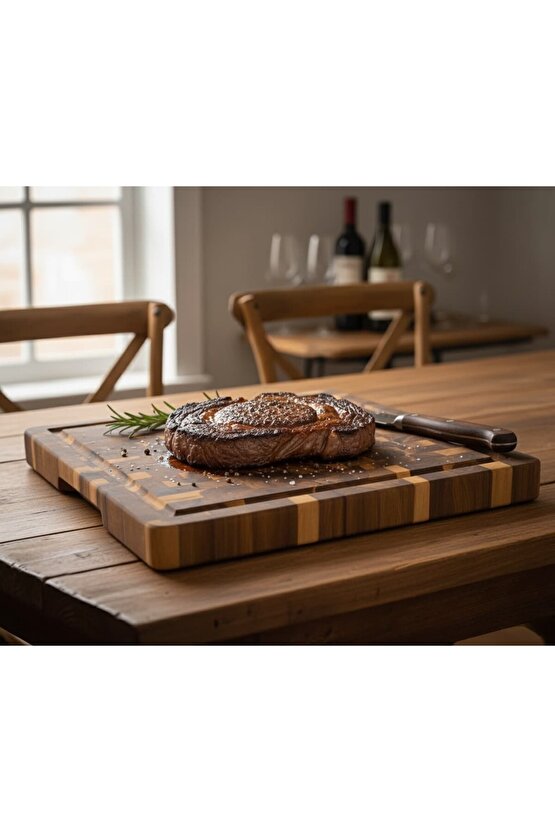 Akasya Kesme Tahtası XL Boy ENDGRAIN 40x32x3 cm VNHT-003 Masif Ahşap Doğrama tahtası Sunum Tahtası