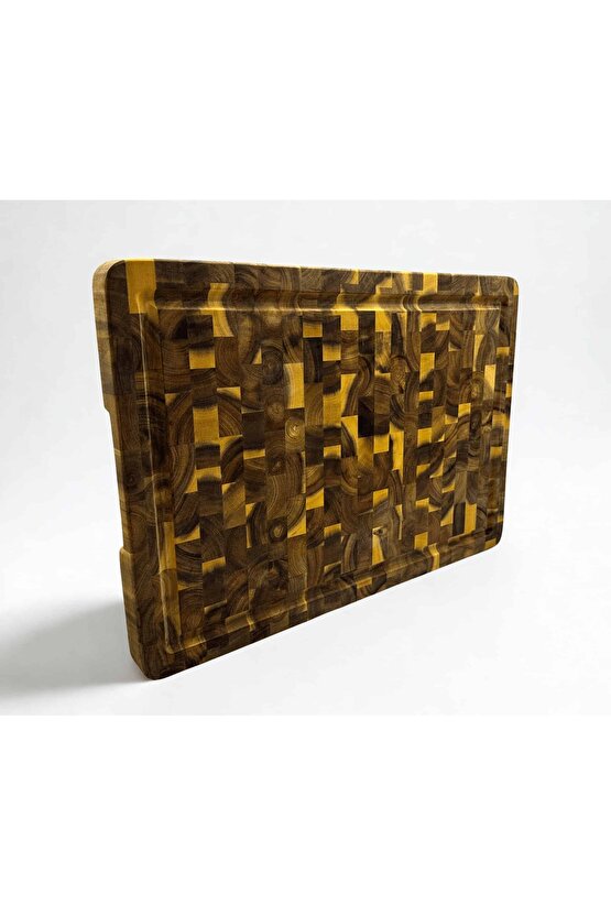 Akasya Kesme Tahtası XL Boy ENDGRAIN 40x32x3 cm VNHT-003 Masif Ahşap Doğrama tahtası Sunum Tahtası