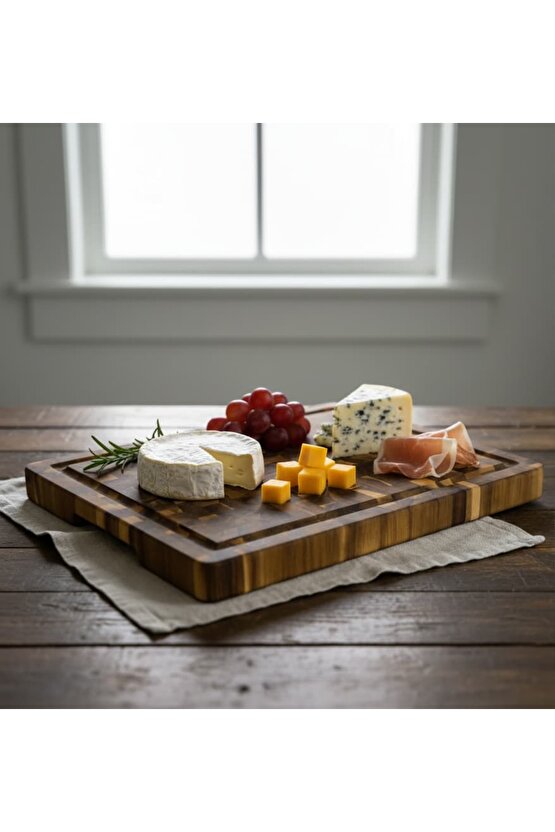 Akasya Kesme Tahtası XL Boy ENDGRAIN 40x32x3 cm VNHT-003 Masif Ahşap Doğrama tahtası Sunum Tahtası