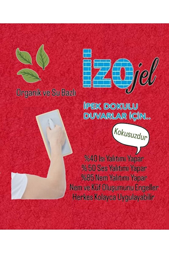 Organik Ipek Sıva - Dekoratif Yalıtım Sıvası - Ses & Isı & Nem Yalıtımı - Izo-005 Kırmızı - 4 M2