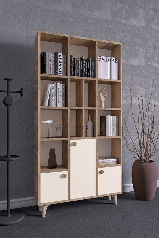 Remy Kitaplık Atlantik Çam-Vizon Bej