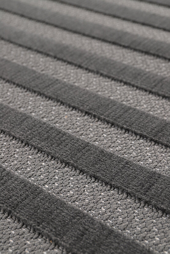 Kadife Bambu Dokuma Modern Kaymaz Salon Halısı Mutfak Halısı Koridor Halısı Yolluk Çizgi Antrasit