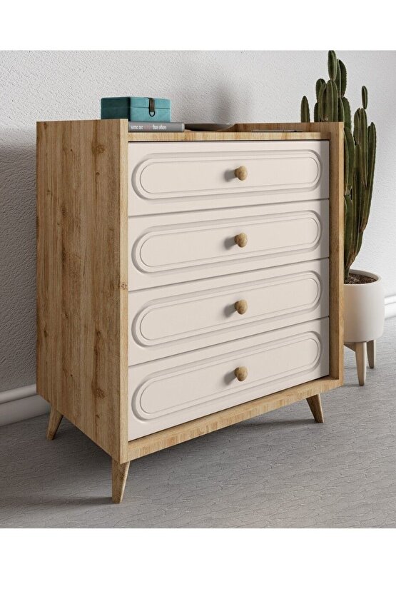 İda 4 Çekmeceli Bohem Şifonyer Meşe-Vizon Bej