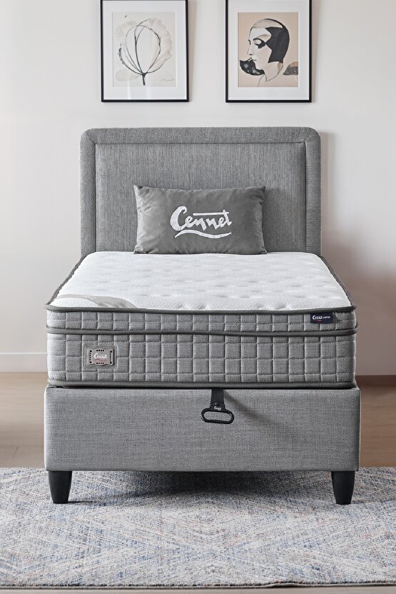 Melisa Tek Kişilik Sandıklı Baza + Full Ortopedik Antibakteriyel Visco Yatak + Başlık 3 lü Set