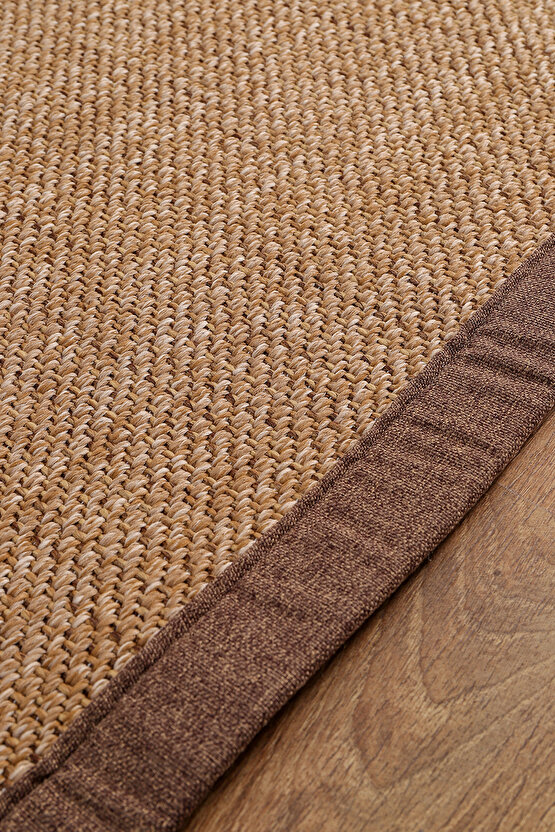 0604-Kahve Kumaş Bordür Sisal Halı Kilim Hav Toz Vermez Kolay Temizlenen Hasır Kilim