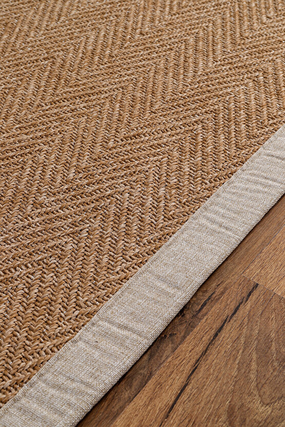 0503-Bej Kumaş Bordür Sisal Halı Kilim Hav Toz Vermez Kolay Temizlenen Hasır Kilim