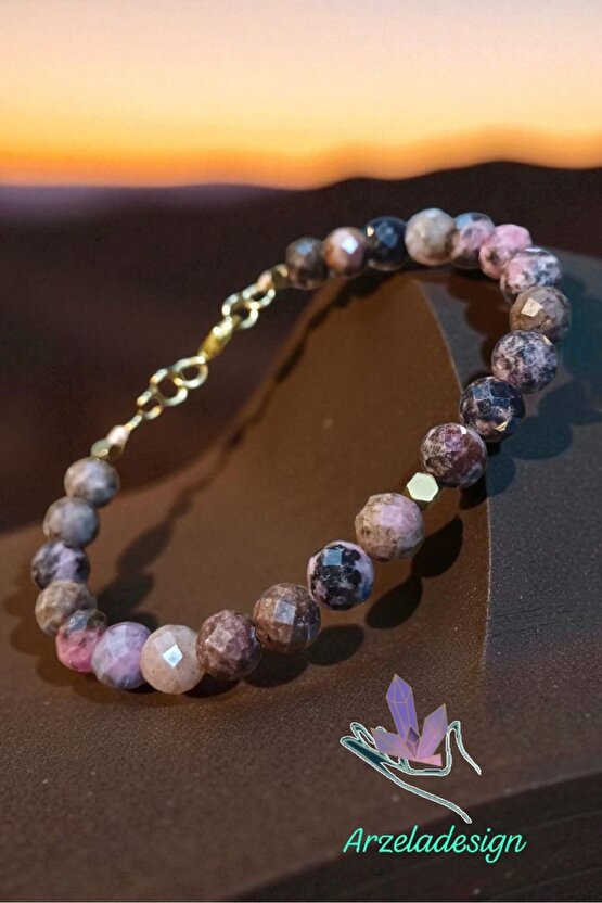 Doğal Taş Rodonit&Hemait Bileklik Öz Sevgi Bilekliği 8mm Taş Altın Kaplama Zincir