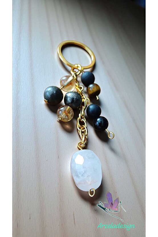 Doğal Taş  BEREKET ANAHTARLIĞI  (KUVARS SİTRİN PIRIT OBSIDYEN SUNGIT)