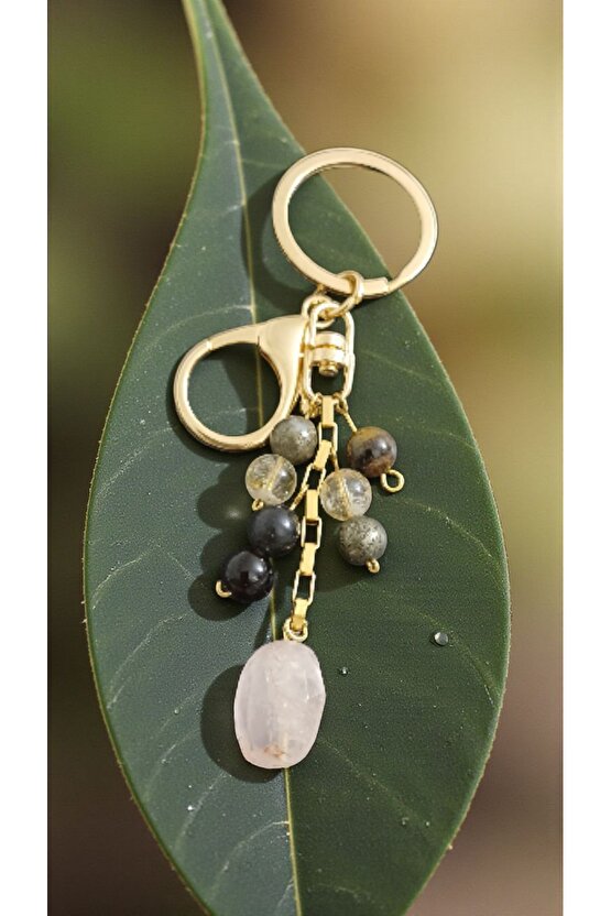 Doğal Taş  BEREKET ANAHTARLIĞI  (KUVARS SİTRİN PIRIT OBSIDYEN SUNGIT)