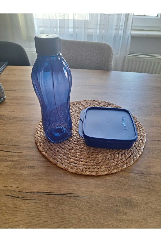 Bölmeli Beslenme Kutusu 550ml ve 1 lt eco şişe Gece Mavisi