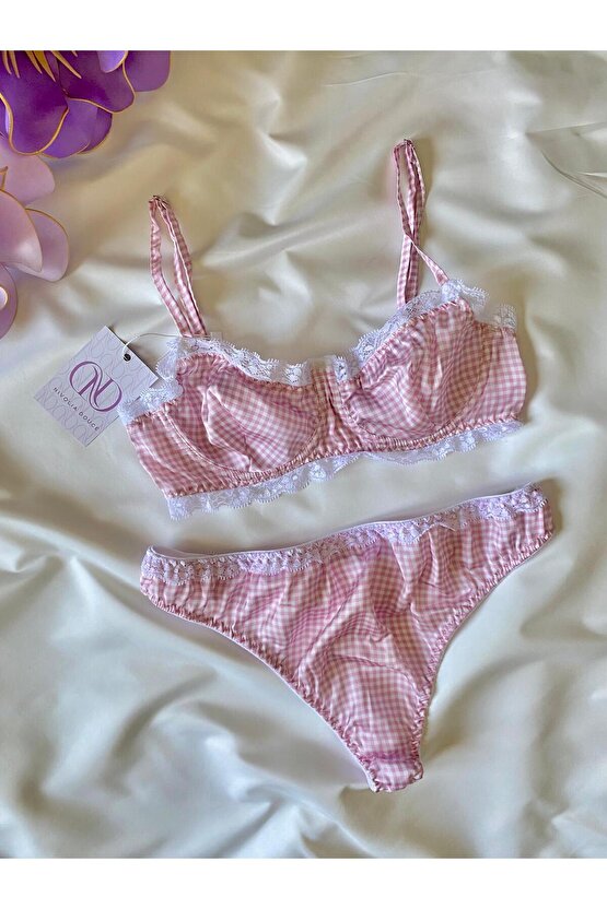 PEMBE KARELİ SÜTYEN TAKIMI