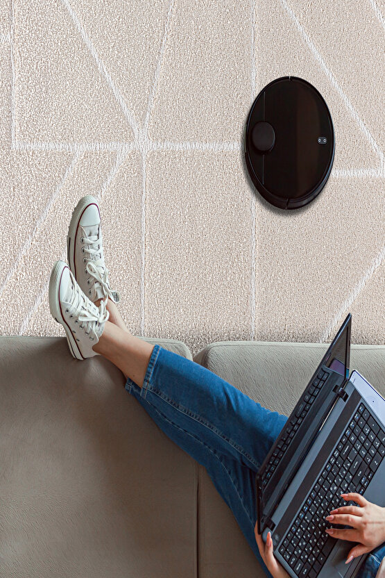 B094 Bej Kolay Kullanım Hav Toz Vermez Yumuşak Dokulu Uzun Tüylü Modern Shaggy Halı