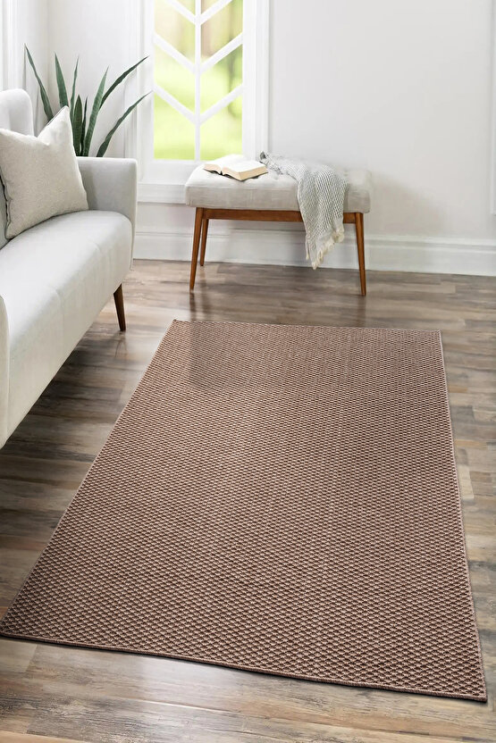 TM-01 Sisal Jut Hasır Model Tek Renk Dokuma Yıkanabilir Toz Vermez  Halı Kahve