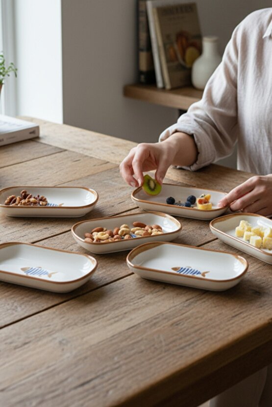 Balık Desenli Kayık Tabak 16 cm 6 Adet - 20888