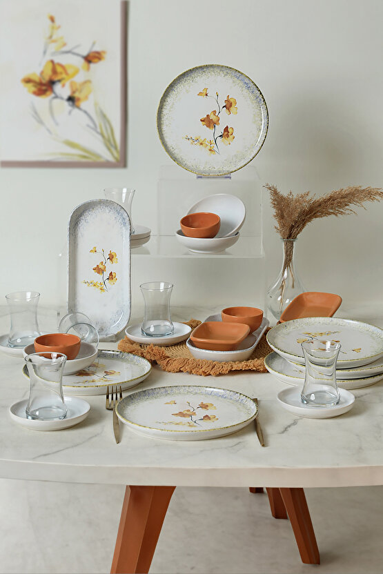 Sarı Çiçekli Kahvaltı Takımı 6 Kişilik 29 Parça