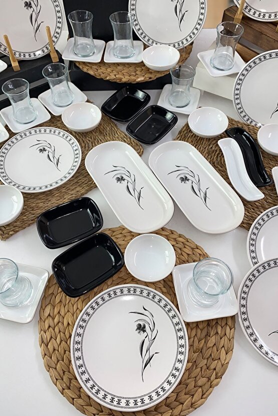 Siyah Beyaz Kahvaltı Takımı 12 Kişilik 50 Parça