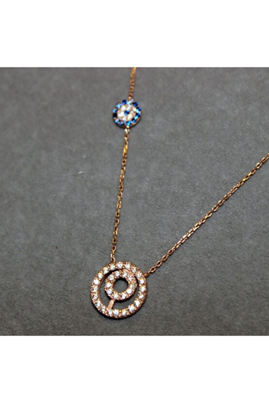 Taşlı Halka Rose Kolye