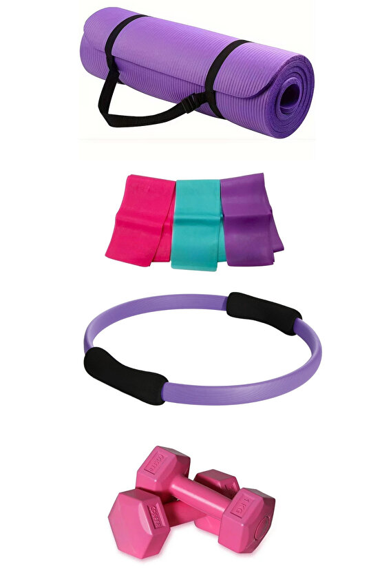 Pilates Yoga Seti Silikon Yoga ve Pilates Matı Evde Spor 4 Parça Fizik Tedavi Aerobik