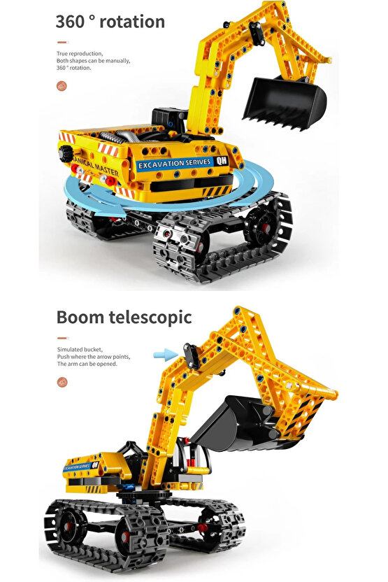 Oyuncak 342 Parça Mekanik Kontrollü Ekskavatör ve Robot 2in1 Lego Seti Mechanical Master