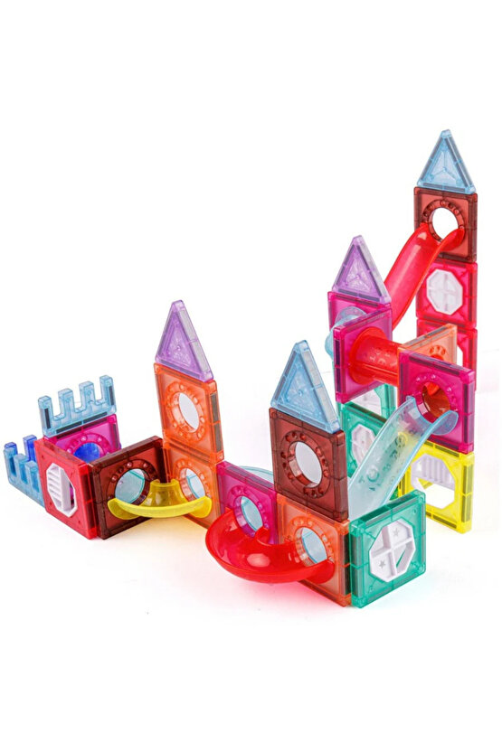 Manyetik Geometrik Işıklı Bloklu 66 Parça Şekil Yapım Seti 3+ Çocuk Eğitici Zeka Bina Oyuncağı Blok