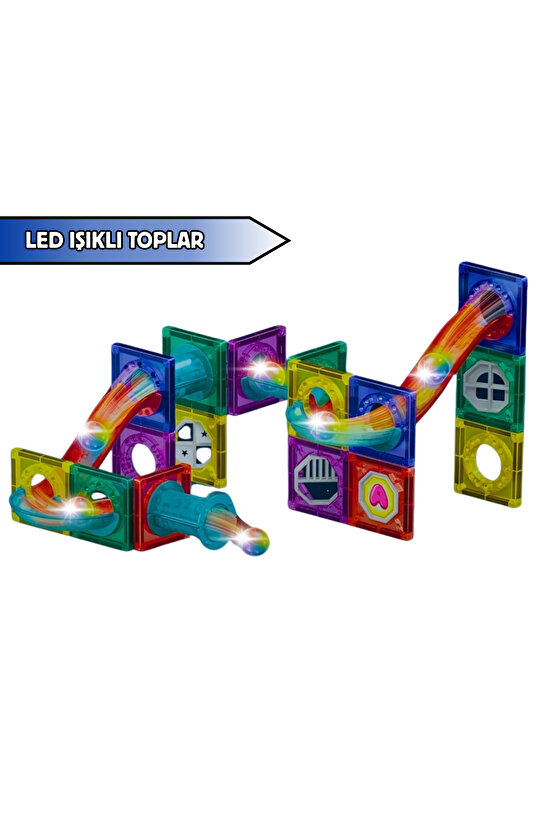 Manyetik Geometrik Işıklı Bloklu 66 Parça Şekil Yapım Seti 3+ Çocuk Eğitici Zeka Bina Oyuncağı Blok