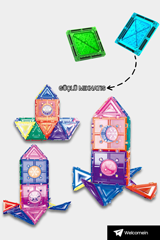 Manyetik Geometrik Işıklı Bloklu 66 Parça Şekil Yapım Seti 3+ Çocuk Eğitici Zeka Bina Oyuncağı Blok