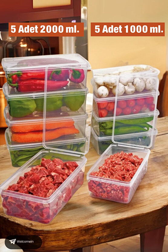 5 Adet 2 Lt. 5 Adet 1 Lt. Kendinden Kapaklı Derin Dondurucuya Uygun Buzluk Saklama Kabı Düzenleyici