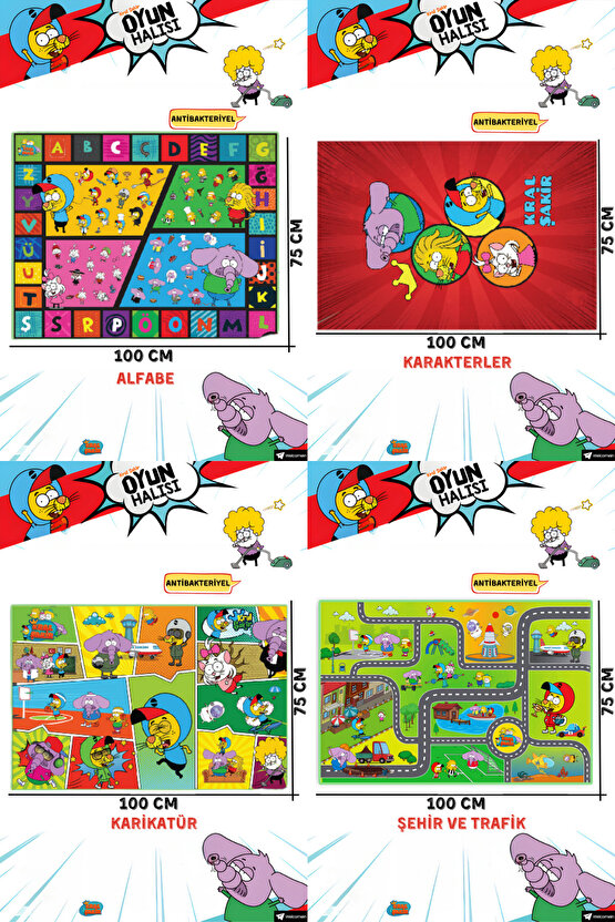 100 x 75 Cm Lisanslı Kral Şakir, Kaymaz ve Kolay Temizlenebilir Oyun Halısı - Antibakteriyel Halı