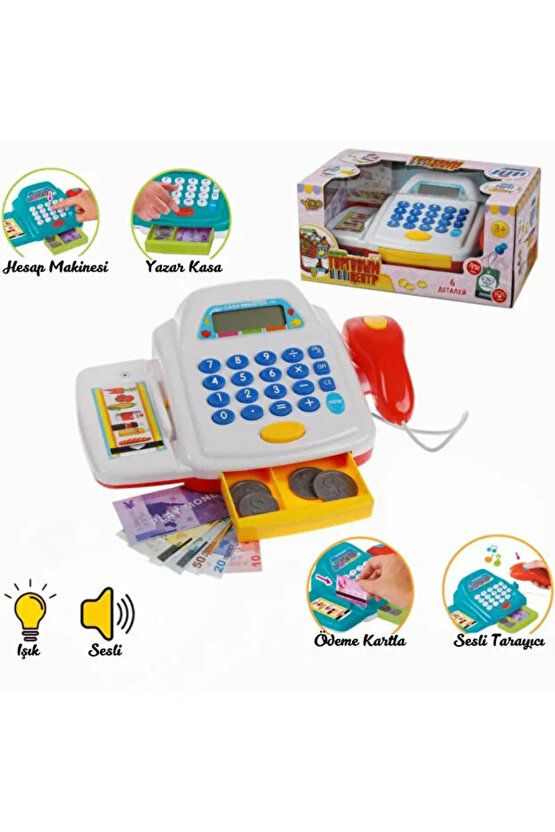 Oyuncak Yazar Kasa Hesap Makinesi Fonksiyonlu ve Borkod Okutmalı Eğitici Oyuncak Seti 3 Renk