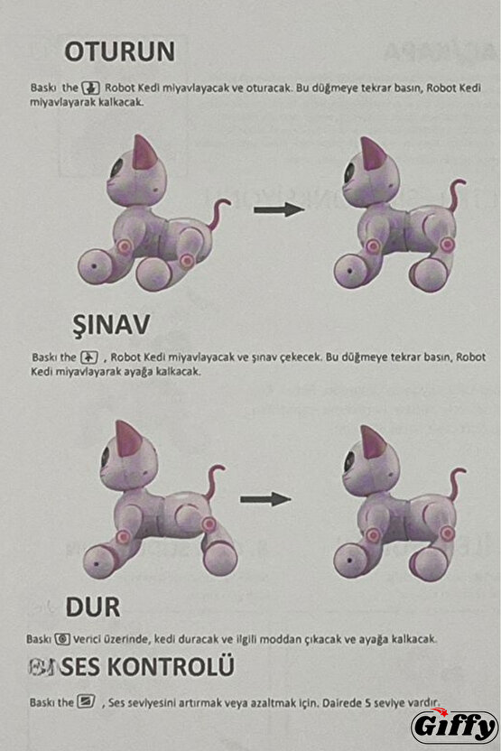 Oyuncak 30 Fonksiyonlu Uzaktan Kumandalı Şarjlı Sesli Işıklı Dokunma Algılama&Programlama Robot Kedi