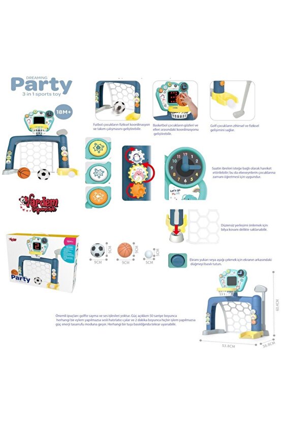 Sesli Ve Interaktif Oyuncak Kale Futbol, Basketbol Ve Golf Oyun Seti (3Ü 1 ARADA OYUN) Toya