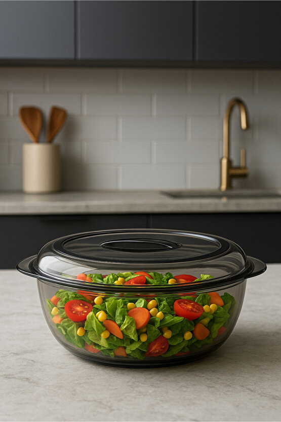 Yuvarlak Contalı Kapaklı Saklama Kabı - 1750 ml - Antrasit