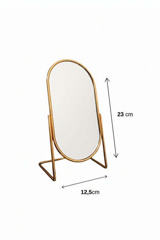 Gold Metal Masa Üstü Makyaj Aynası – Oval Dekoratif Tasarım, Şık Masaüstü Ayna