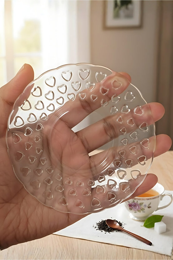 6Lı Çay Bardağı Altlığı Tabak Seti - Mika Kristal Çay Tabağı