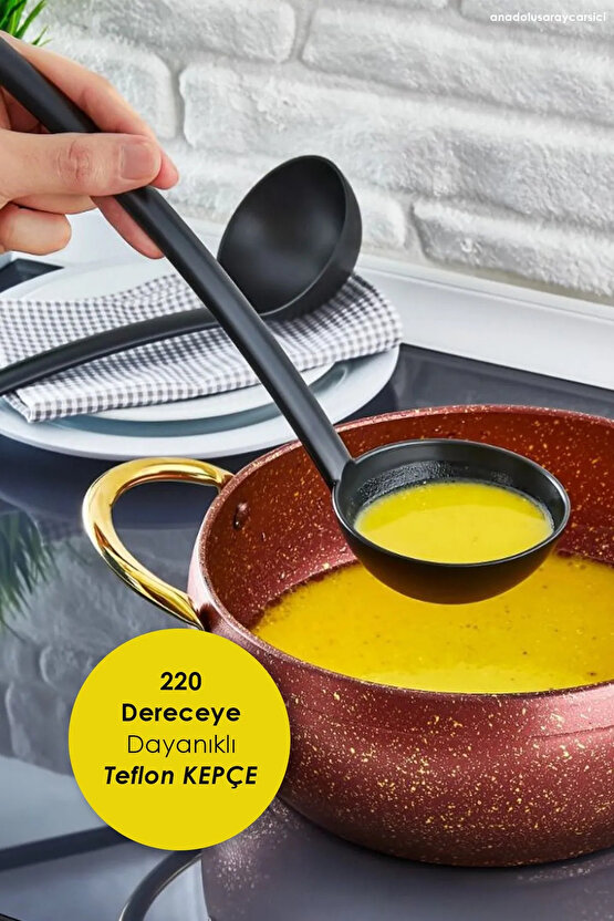 Yanmaz Yapışmaz Yüksek Isıya Dayanıklı Teflon Kepçe - Çorba Servis Kepçesi