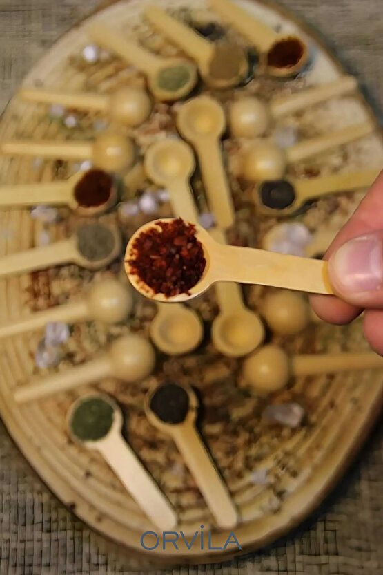 6lı Ahşap Küçük Ölçek Baharat Kaşığı - Oval