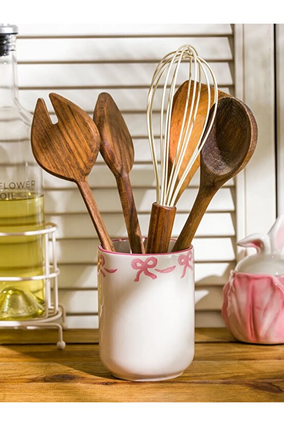 Pembe Fiyonk Baskılı Porselen Kaşıklık 13 Cm