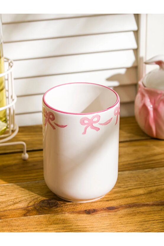 Pembe Fiyonk Baskılı Porselen Kaşıklık 13 Cm