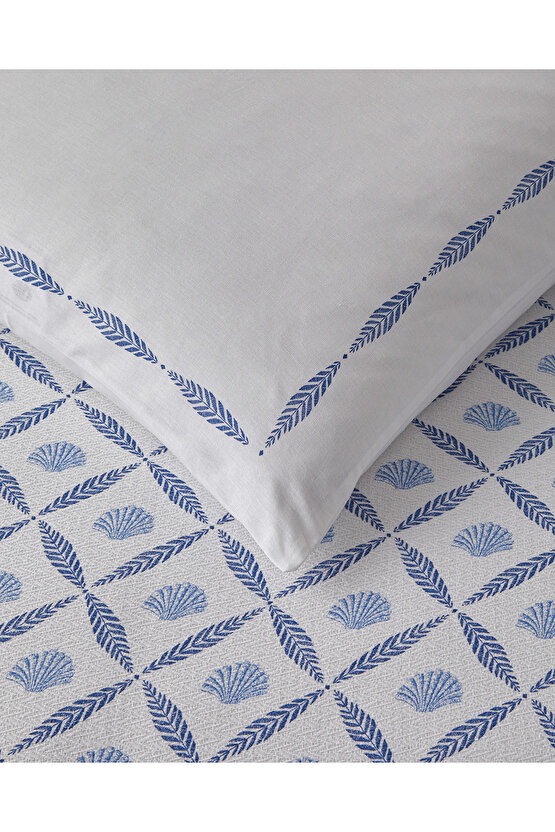 Sea Shell Baskılı Tek Kişilik Pike Takımı 150x220 cm Mavi