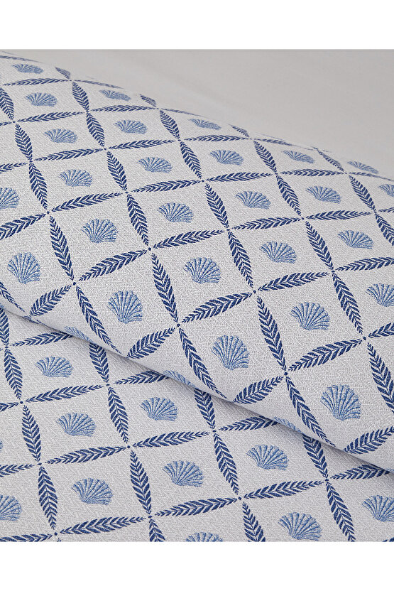 Sea Shell Baskılı Tek Kişilik Pike Takımı 150x220 cm Mavi