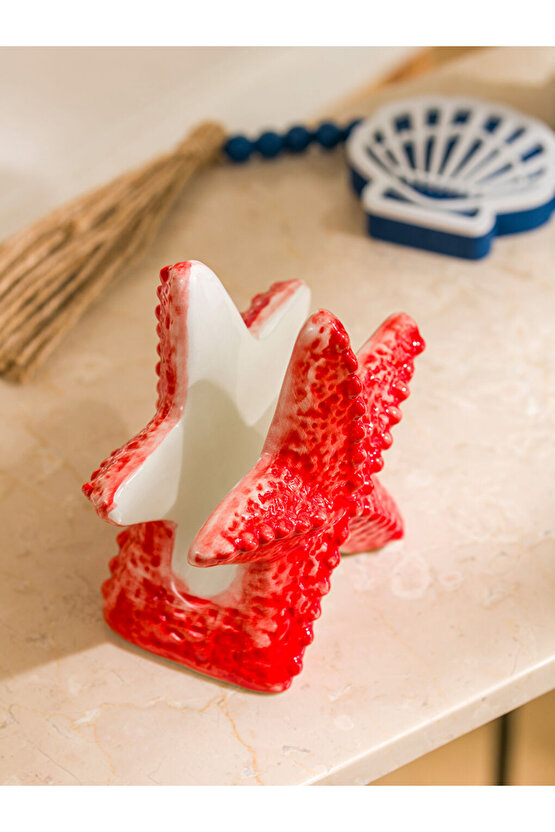 Mercan Yıldız Figürlü Seramik Peçetelik 11 cm