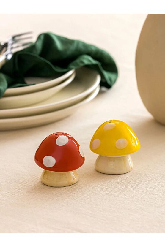 LCW HOME Ekru Baskılı Seramik Tuzluk ve Biberlik