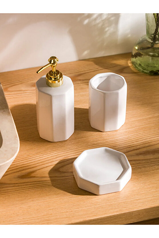 Sarı Seramik 3 Parça Banyo Seti